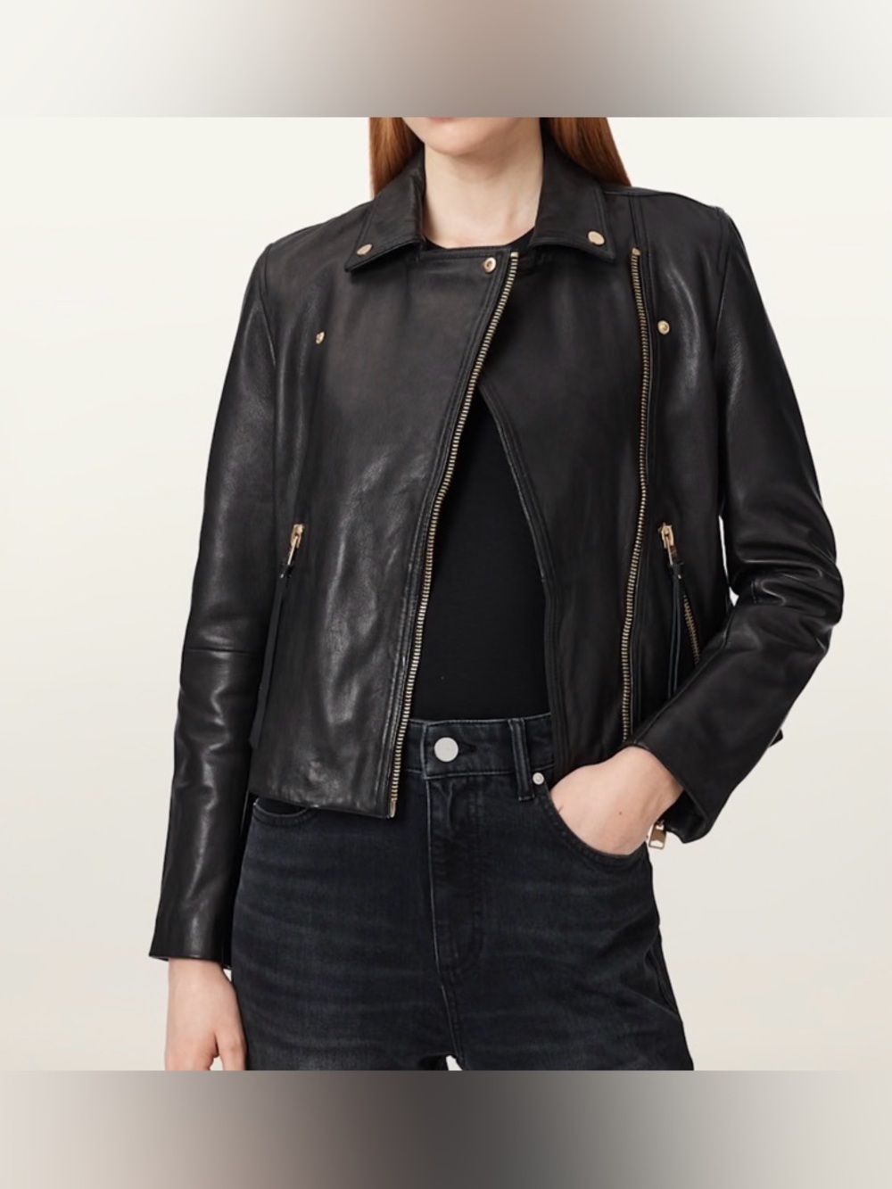 All Saints - DALBY SLIM FIT LEATHER BIKER JACKET Size 8